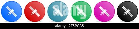 Satellite, connection, communication, technology vector icons, set of circle gradient buttons in 6 colors options for webdesign and mobile application Stock Vector