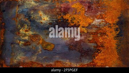 Rusty metal. Coroded and warped ash pan from solid fuel cooker left out in the rain to rust naturally. Stock Photo