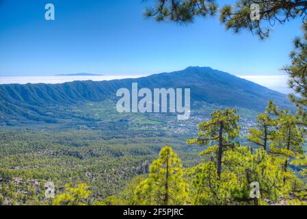 Panorama of La Palma from hiking trail to Pico Bejenado, Canary islands, Spain. Stock Photo