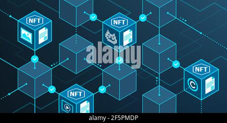Non-fungible tokens, cryptoart and blockchain Stock Vector