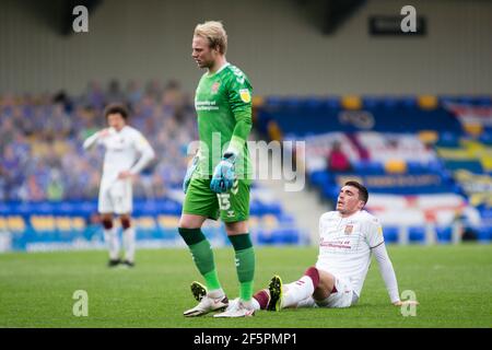 LONDON, UK. MARCH 27TH Lloyd Jones of AFC Wimbledon gestures during the Sky Bet League 1 match between AFC Wimbledon and Northampton Town at the Plough Lane, Wimbledon on Saturday 27th March 2021. (Credit: Federico Maranesi | MI News) Credit: MI News & Sport /Alamy Live News Stock Photo