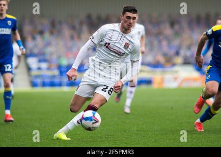 LONDON, UK. MARCH 27TH Lloyd Jones of AFC Wimbledon controls the ball during the Sky Bet League 1 match between AFC Wimbledon and Northampton Town at the Plough Lane, Wimbledon on Saturday 27th March 2021. (Credit: Federico Maranesi | MI News) Credit: MI News & Sport /Alamy Live News Stock Photo