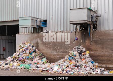 Moscow. Russia. October 2020. Garbage after sorting. Garbage falls after passing through the sorting center. Stock Photo