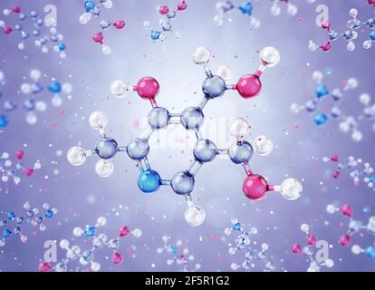 3D Molecule of Vitamin B6 Stock Photo