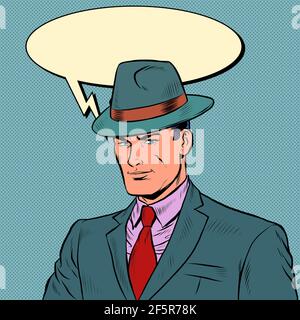 elegant retro businessman Stylish man in a suit and hat Stock Vector