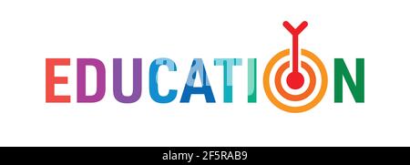 colorful education word and dart symbol. education concept Stock Vector