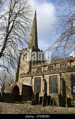 All Saints Church at Ashover built in the 14th century by Thomas Babington Stock Photo