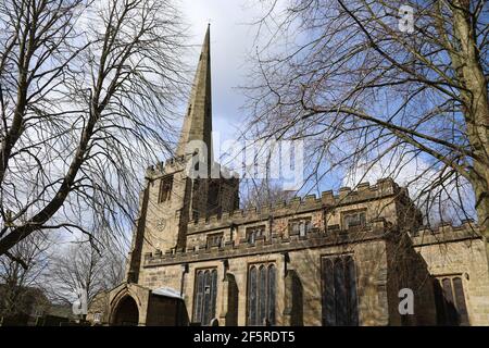 All Saints Church at Ashover built in the 14th century by Thomas Babington Stock Photo