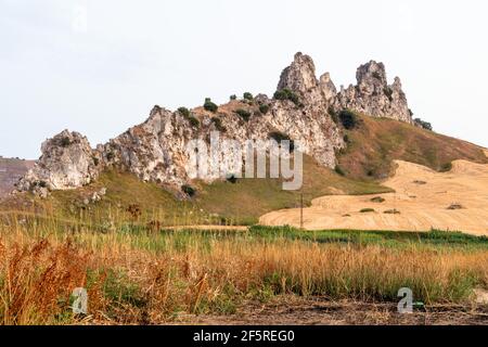 The area of 'pietra perciata' - rock with holes - near the mining area in Riesi Stock Photo