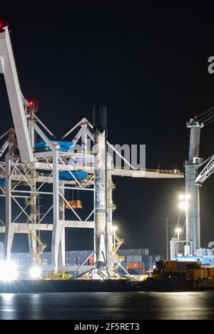 SpaceX Falcon 9 Rocket Booster at Port Canaveral, FL March 26, 2021 Stock Photo