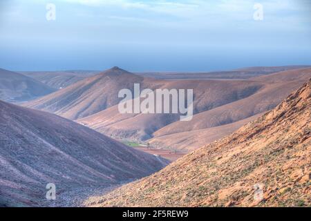 Panorama of Fuerteventura island from Risco de las Penas viewpoint, Canary Islands, Spain. Stock Photo
