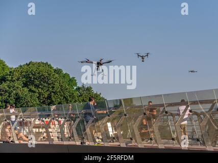 Pedestrian glass bridge in Kyiv, Ukraine Stock Photo