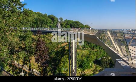 Pedestrian glass bridge in Kyiv, Ukraine Stock Photo