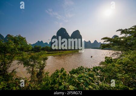 Bend in the Li river close to Yangshuo / China Stock Photo