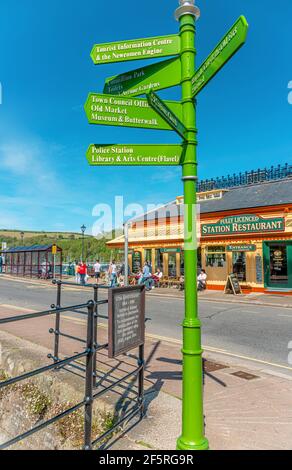 Signpost at Waterfront of Dartmouth, Devon, England, UK Stock Photo