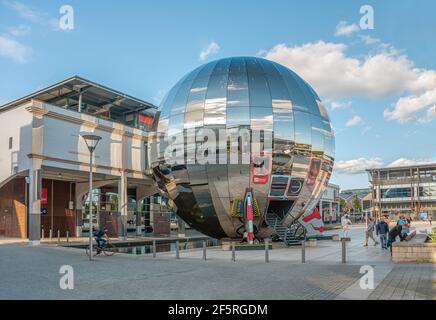 Mirrored Planetarium Sphere Millenium Square of Bristol, Somerset, England, UK Stock Photo