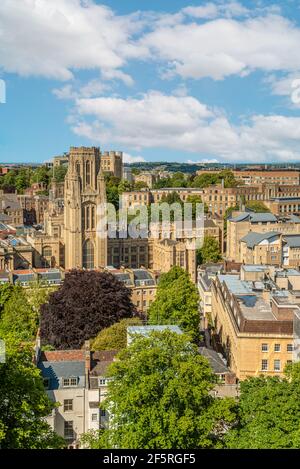 City view of Bristol and Bristol University seen from the Brandon Hill, Somerset, England, UK Stock Photo