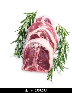 Raw fresh  lamb chops isolated on white Stock Photo
