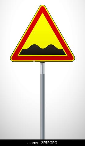 Warning road sign Rough road. The sign on the post. Traffic Laws. Signs and road markings. Vector illustration Stock Vector