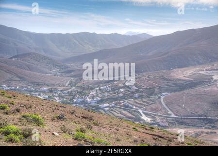 Aerial view of Betancuria town at Fuerteventura, Canary islands, Spain. Stock Photo