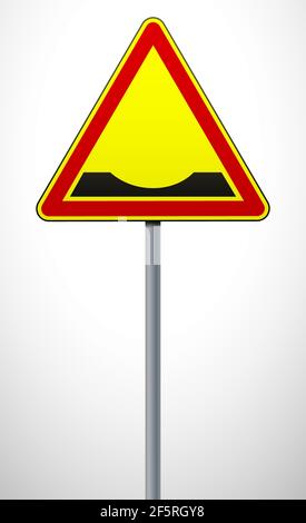 Warning road sign Pothole on the road. The sign on the post. Traffic Laws. Signs and road markings. Vector illustration Stock Vector