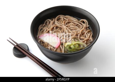 soba buckwheat noodles Japanese isolated on white background Stock Photo