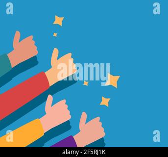 Many people show show a thumb up. Vector illustration of hands showing positive mood Stock Vector