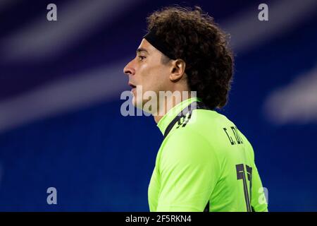 Cardiff, UK. 27th Mar, 2021. Mexico goalkeeper Guillermo Ochoa in action Football international friendly match, Wales v Mexico, at the Cardiff city stadium in Cardiff, South Wales on Saturday 27th March 2021. Editorial use only. pic by Lewis Mitchell/Andrew Orchard sports photography/Alamy Live News Credit: Andrew Orchard sports photography/Alamy Live News Stock Photo