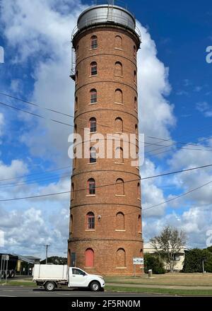 View of the historical Water Tower, built in red brick in 1902, in Bundaberg, Queensland, Australia Stock Photo