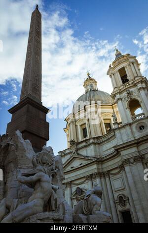 Fontana dei Quattro Fiumi (Fountain of the Four Rivers) is a fountain in the Piazza Navona in Rome, Italy. It was designed in 1651 by Gian Lorenzo Ber Stock Photo
