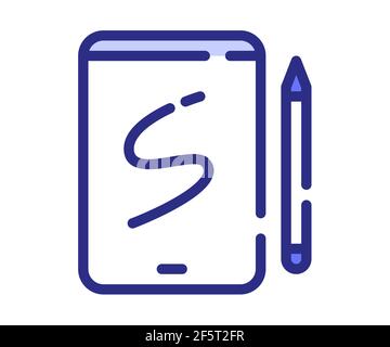sketchbook tablet drawing single isolated icon with outline style black ...