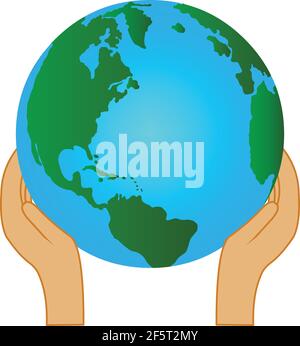 Save earth Hands holding global tree vector isolated in white background Stock Vector
