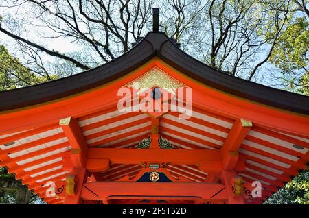 Roof detail at Sumiyoshi Shrine in Fukuoka city, Japan. This shrine is dedicated to safe travel by sea. Stock Photo