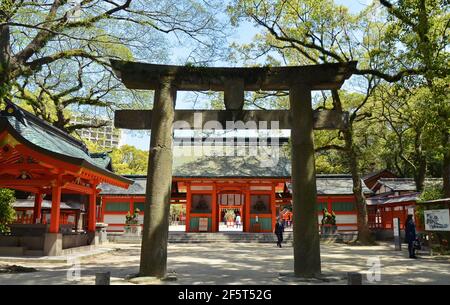 Sumiyoshi Shrine in Fukuoka city, Japan. This shrine is dedicated to safe travel by sea and is presumably the oldest shinto shrine in Kyushu. Stock Photo