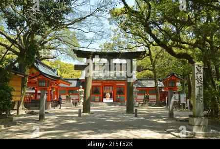 Sumiyoshi Shrine in Fukuoka city, Japan. This shrine is dedicated to safe travel by sea and is presumably the oldest shinto shrine in Kyushu. Stock Photo