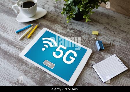 5g Fast mobile internet connection, Ne generation communication and modern technology concept Stock Photo