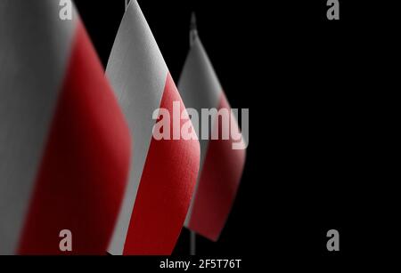 Small national flags of the Poland on a black background Stock Photo