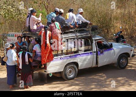 Nyaung Shwe, Myanmar - January 27, 2010: public taxi with an added second floor for transporting passengers Stock Photo