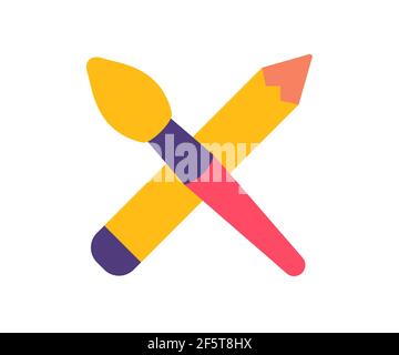 art tool brush pencil single isolated icon with dashed line style and ...