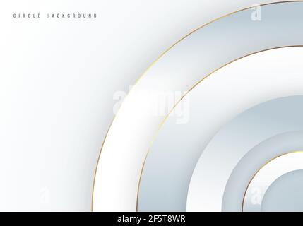 Abstract background 3D white circles overlapping layered with golden border line. Luxury style. Vector illustration Stock Vector