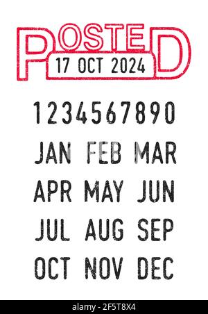 Vector illustration of the Posted stamp and editable dates (day, month and year) in ink stamps Stock Vector