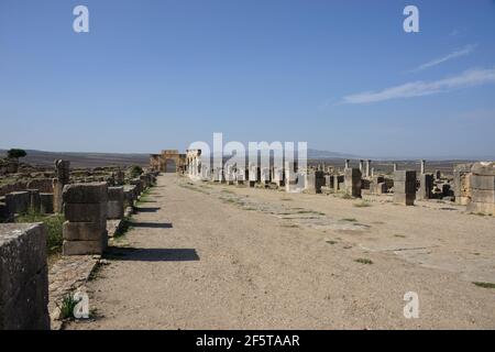 Volubilis is a Roman archaeological site,Morocco's best known archaeological site and is included in the UNESCO World Heritage List Stock Photo