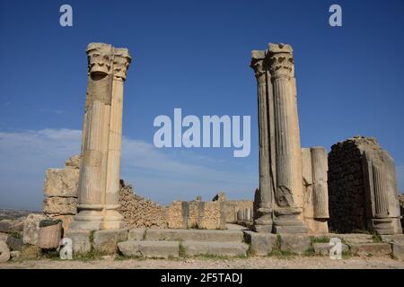 Volubilis is a Roman archaeological site,Morocco's best known archaeological site and is included in the UNESCO World Heritage List Stock Photo