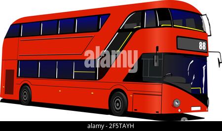 Modern London double Decker  red bus. Vector 3d illustration Stock Vector