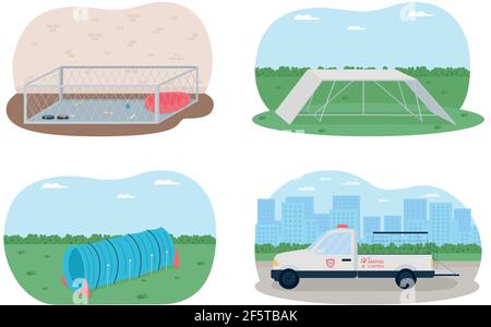 Training pets 2D vector web banner, poster set Stock Vector