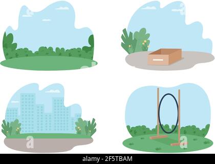 Public park for training pets 2D vector web banner, poster set Stock Vector