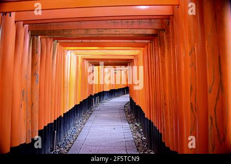 Fushimi Inari Taisha is the main shrine dedicated to kami Inari, The sanctuary is located at the base of a mountain also called Inari Stock Photo