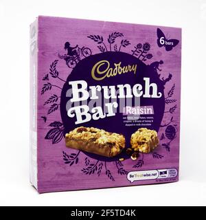 Cadbury Brunch Bar Raisin isolated on white background Stock Photo - Alamy