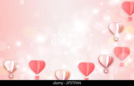 Abstract pink sparkle 3d illustration background with hearts and copy space for your design. Love, Valentine's day, Mother's day, Wedding concept. Stock Photo