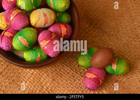 Turin, Piedmont, Italy 03-18-2021 Italian food product, assortment of traditional little Easter eggs  chocolates. Stock Photo